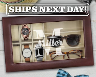 Watch and Sunglass Box - Personalized Eyeglasses Box - Custom Sunglasses and Watch Storage Case - Engraved Watch and Eyeglasses Storage Box