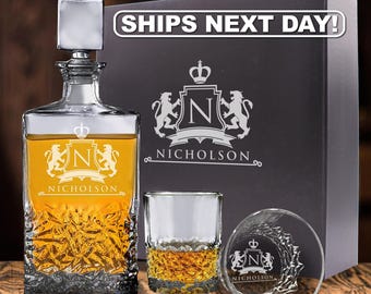 Engraved Whiskey Decanter Set – Personalized Anniversary Gift for Couples - Premium Decanter
