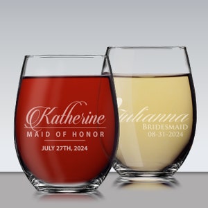 Custom Stemless Wine Glasses, Personalized Wine Glasses, Bridesmaid Gift, Bridesmaid Wine Glasses, Etched Wine Glasses, Custom Wine Glasses image 4