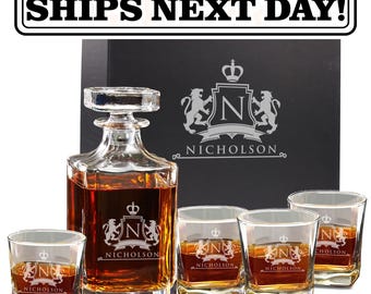 Personalized Whiskey Decanter Set – Engraved Glass Decanter and Glasses Gift Box