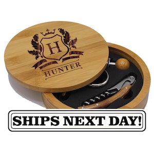 Wine Bottle Opener Kit - Round 4pc Wine Tool Case - Wine Gift Set - Personalized Wine Accessories  Set - Wine Opener Set - Corkscrew Set