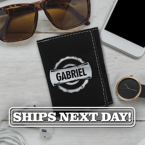 Billetera personalizada de tres pliegues para hombre - Billetera de tres pliegues con monograma - Regalo para él - Regalo para papá - Regalo para novio