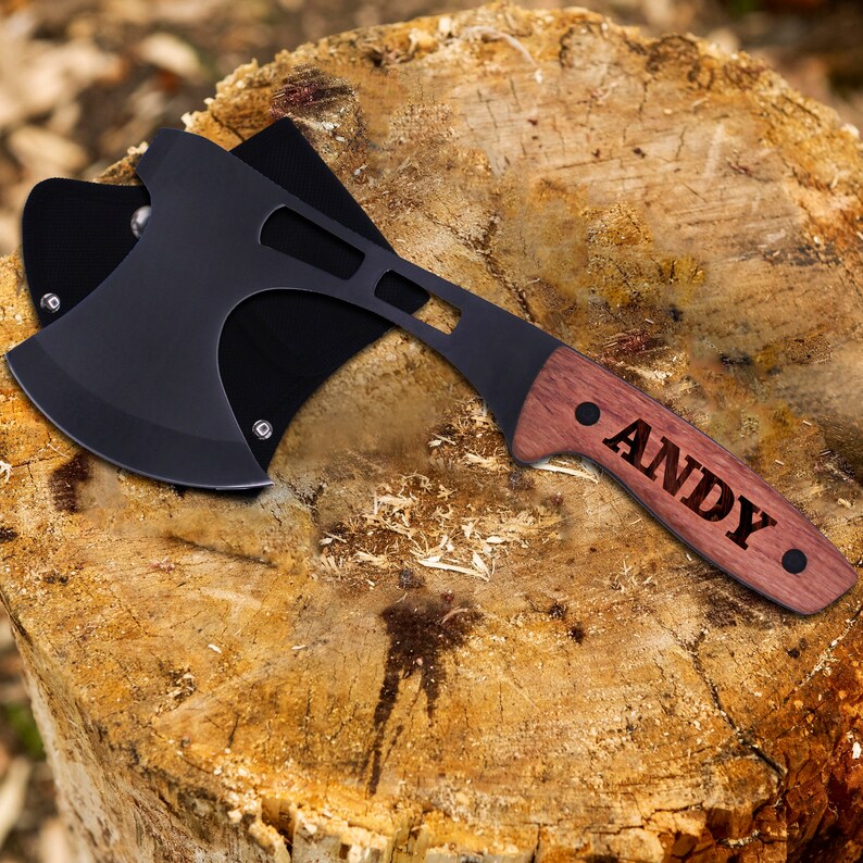 Groomsmen Gift Axes Customized Wooden Axe for Men Hand Axe with Sheath Camping Axe Engraved Small Axe Personalized Hatchet image 4