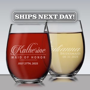 Bridesmaid Gift, Bridesmaid Stemless Wine Glasses, Personalized Wine Glass,  Custom Wine Glasses, Wine Glasses Personalized Stemless Glasses