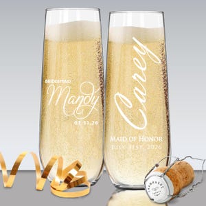 Custom Stemless Champagne Flute - Champagne Flutes with Name - Bachelorette Champagne Glasses - Stemless Champagne Flutes