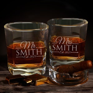 Cute Just Married Personalized Names Wedding Favor Whiskey Glass