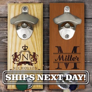 Magnetic Bottle Opener, Cap Catcher, Groomsmen Wall Bottle Opener, Personalized Wall Mounted Bottle Opener and Cap Catcher