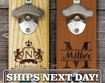 Magnetic Bottle Opener, Cap Catcher, Groomsmen Wall Bottle Opener, Personalized Wall Mounted Bottle Opener and Cap Catcher