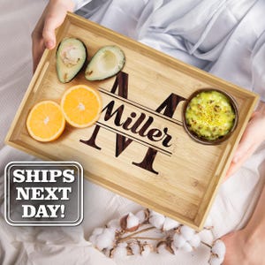 Custom Wood Serving Tray - Custom Wood Tray for Ottoman - Engraved Wooden Tray - Custom Bamboo Tray - Premium Wood Tray with Handles