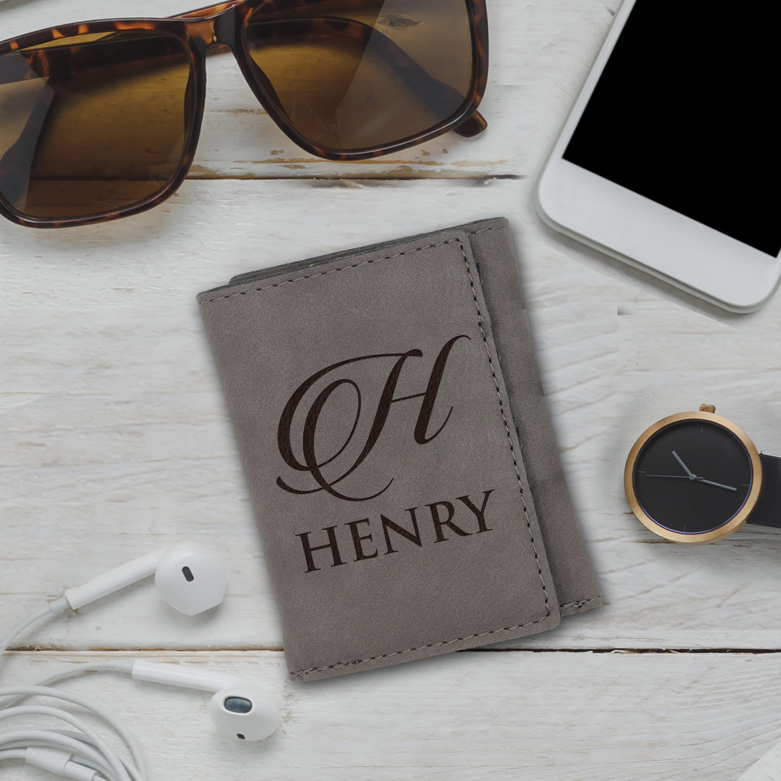 Personalized Trifold Wallets for Men - Monogrammed Leather Tri Fold ...
