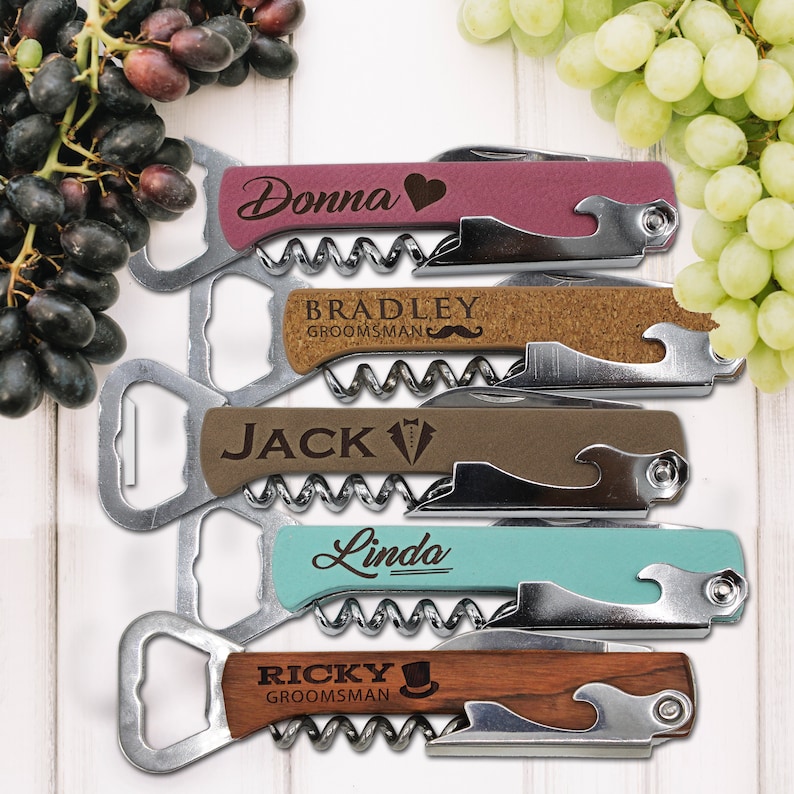 Bridesmaid Gift - Custom Corkscrew and Multi-Tool - Personalized Wine Opener - Wedding Favors - Custom Bottle Opener - Groomsmen Gift image 1