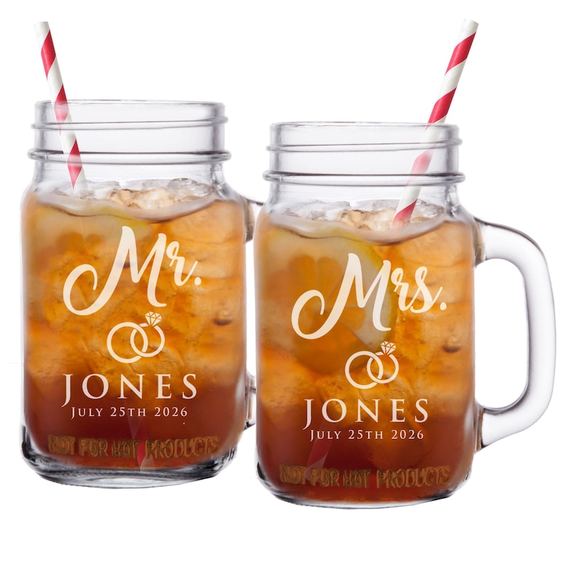 Mr and Mrs Gifts, Bride and Groom Toasting Glasses, Mr and Mrs Mason Jar Glasses, His and Her Gifts, Husband and Wife Gifts, Set of 2 image 1
