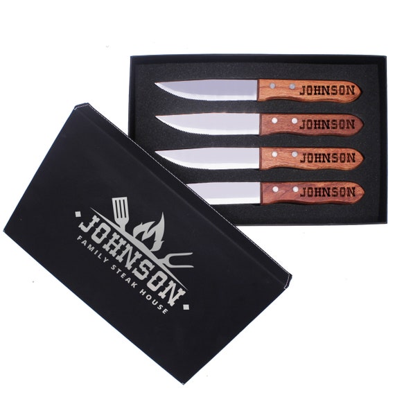 Custom Steak Knife Set of 4 - Engraved Steak Knives Set of 6 - Personalized Steak Knife Set of 8 with Gift Box - Grilling Accessories Gift
