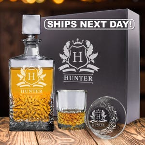Whiskey Decanter Personalized - Custom Whiskey Set - Engraved Whiskey Decanter - Customized Whiskey Set - Premium Etched  Decanter Set