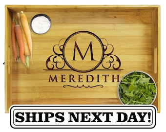 Personalized Wood Serving Tray, Serving Tray with Handles, Wood Serving Tray, Custom Serving Tray, Engraved Serving Tray, Premium Wood Tray
