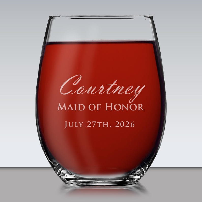 Personalized Stemless Wine Glasses, Etched Wine Glasses, Custom Wine Glasses, Bridesmaid Gift, Bridesmaid Stemless Wine Glasses, Usher Gift image 6