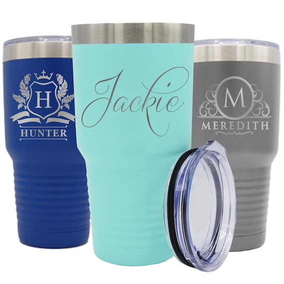 Personalized 20 oz Stainless Steel Tall Insulated Coffee Mug with Handle  and Lid - Customized with Your Name or Text