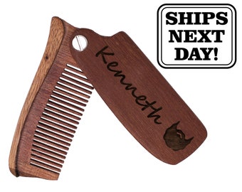 Personalized Beard Comb - Engraved Beard Brush - Folding Beard Comb - Beard Comb Custom - Wood Beard Comb Custom - Grooming Comb/ Brush Men