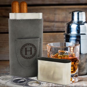 Custom Cigar Case - Engraved Cigar Case - Leather Cigar Case with Cutter - Leather Cigar Pouch - Cigar Case Personalized Cigar Holder image 3