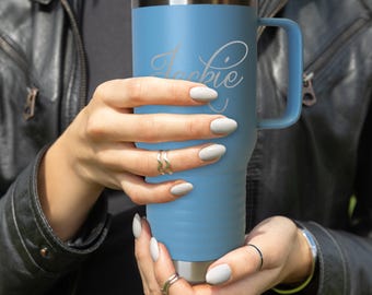 Travel Coffee Mug with Handle - Personalized Insulated Coffee Mug - Steel Coffee Mug - Steel Coffee Cup - Powder Coated Coffee Mug Custom