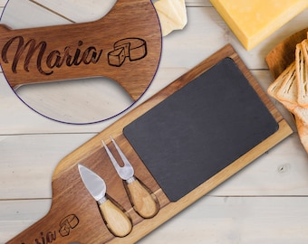 Personalized Acacia Cheese Board with Handle - Engraved Charcuterie Board - Custom Serving Board with Handle for Meats and Cheeses