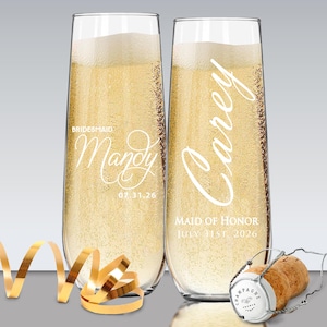 Bridesmaid Champagne Glasses - Stemless Champagne Flutes Personalized Stemless Champagne Glasses - Bride Champagne Glasses bild 1