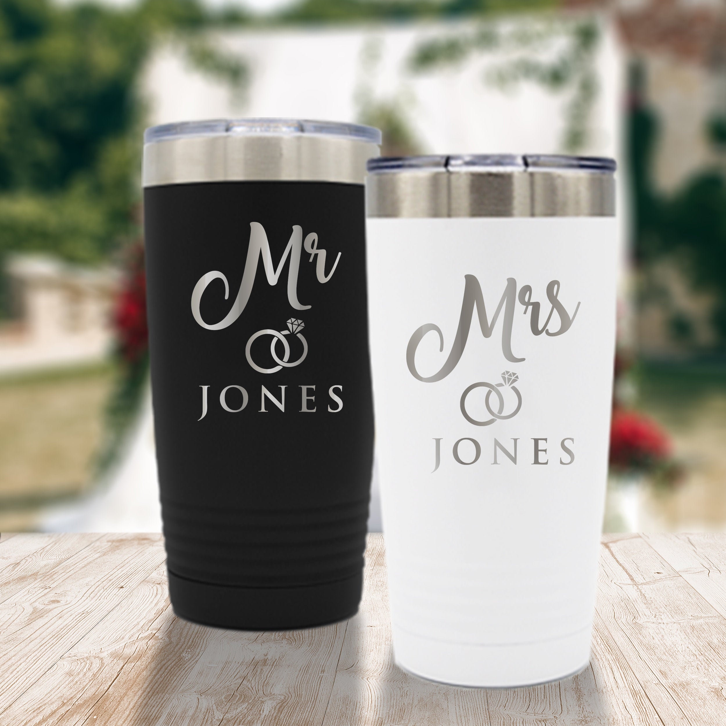 Bride To Be Gift Bride And Groom Tumblers Mr and Mrs Gift Newlywed Gifts Bridal Shower Gifts Bride and Groom Gift Last Name Gift