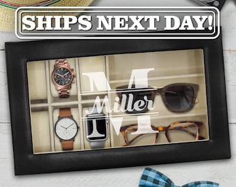Personalized Watch and Sunglasses Box - Engraved Sunglasses and Watch Storage Box - Watch Organizer Box Men - Custom Glasses and Watch Case
