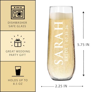 Stemless Champagne Flutes Etched - Custom Stemless Champagne Glasses - Personalized Stemless Flute - Bridal Party Champagne Glasses image 2