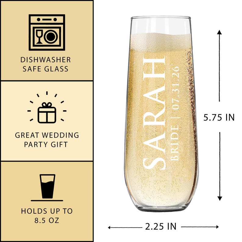 Stemless Champagne Flutes Etched - Custom Stemless Champagne Glasses - Personalized Stemless Flute - Bridal Party Champagne Glasses image 2