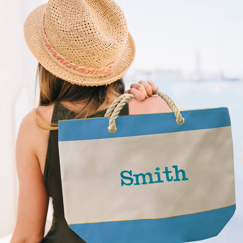 Embroidered Beach Tote Bag Personalized Beach Bags for Women Etsy