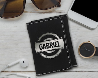 Personalized Trifold Wallets for Men - Monogrammed Leather Tri Fold Wallet - Groomsmen Wallet - Custom Engraved Tri Fold Wallet