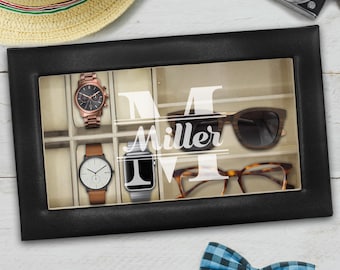 Personalized Watch and Sunglasses Box - Engraved Sunglasses and Watch Storage Box - Watch Organizer Box Men - Custom Glasses and Watch Case