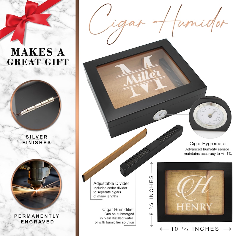 Personalized Cigar Humidor Humidor Cigar Box Cigar Box Wooden Cigar Gift Set Wood Cigar Holder Cigar Humidor Kit Cigar Gift Box image 2
