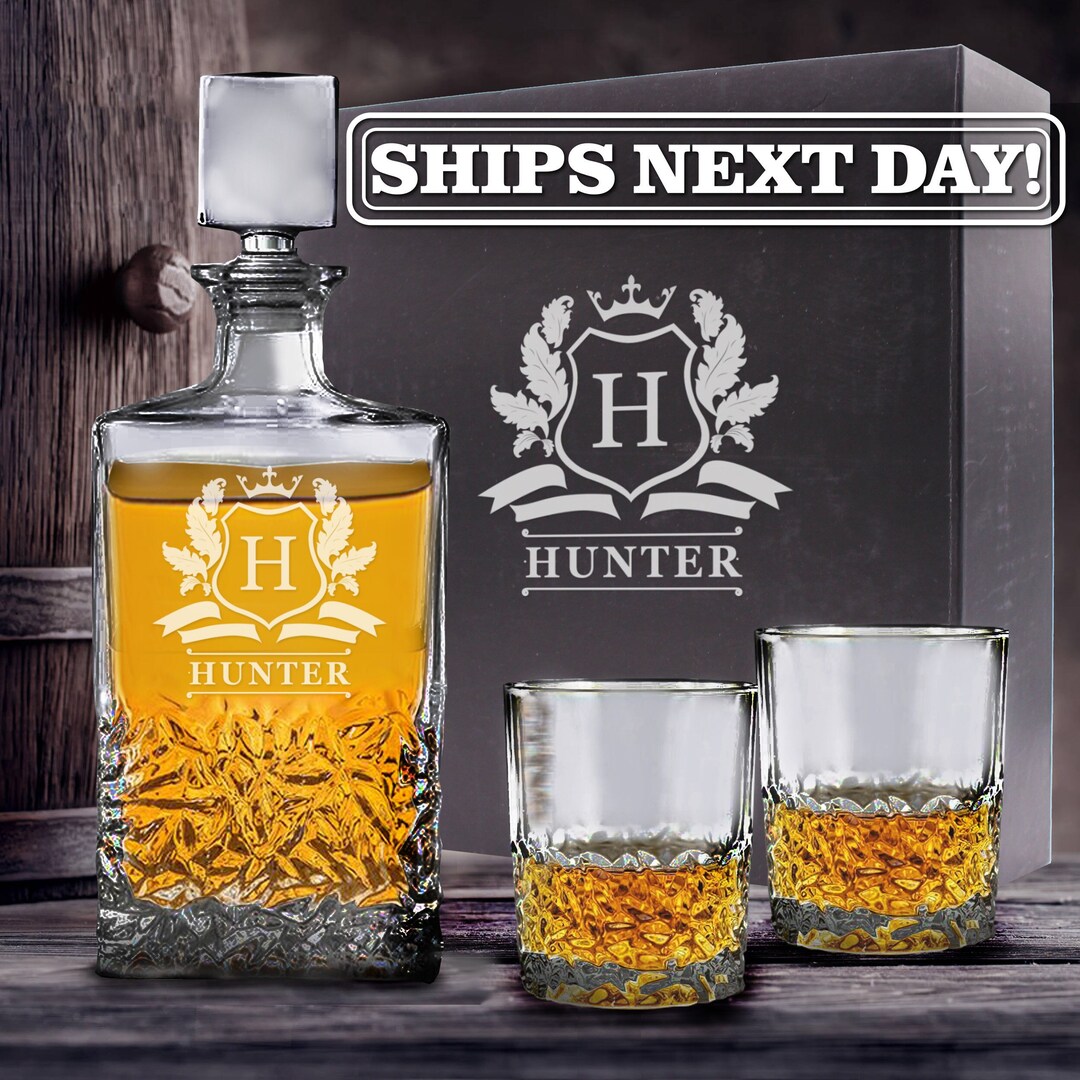 Personalized Decanter Set Bourbon Decanter Whiskey Decanter and Glasses ...