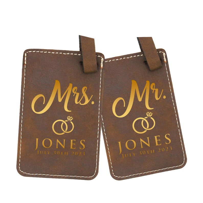 Mr Mrs Luggage Tags Set for Newlyweds, Honeymoon - Couples Luggage Tags for Wedding