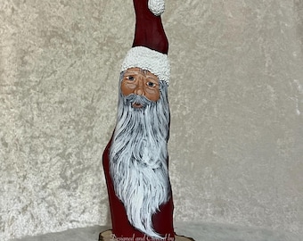 Hand-Painted Santa Cypress Knee Sculpture:  Signed & numbered #229.  Collectible