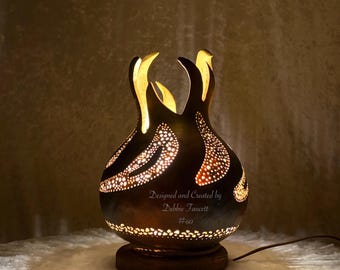 Carved and Filigree cut gourd Lamp.  Signed & numbered #60. Accent lamp.