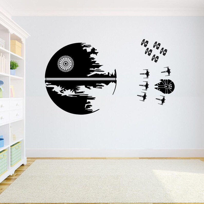Death Star Wall Decal Star Wars Endor Battle X Wing Fighters Sticker Battle Decor X Wing Fighters Pattern Wall Decal