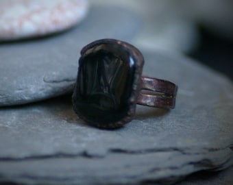 Electroformed Copper Black Obsidian Ring: Witchcraft Gemstone Jewelry