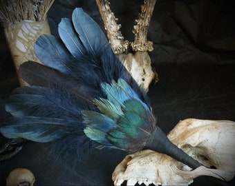 Peacock Marabou Feather Hand Fan Double Side Favor Vintage Pagan Wicca Gift New
