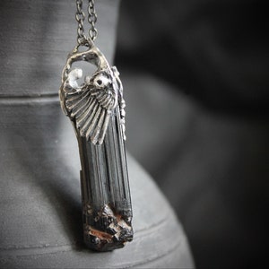 Black Tourmaline Pendant: Sterling Silver Octopus, Electroformed Copper Jewelry