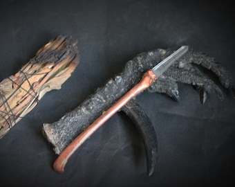 Electroformed Copper Wand: Raw Quartz Crystal & Bone, Witchcraft Altar Tool