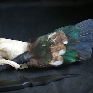 Raven, crow, wild duck, owl feathers smudge fan_witchcraft_shaman_wiccan_pagan_altar tools