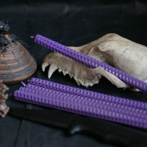 Set of 5 Violet Beeswax Spell Candles: Ritual Ceremony Tools