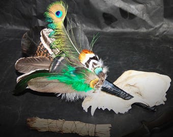 Rooster, duck, peacock, pheasant, turkeycock feathers smudge fan_witchcraft_shaman_wiccan_pagan_altar tools