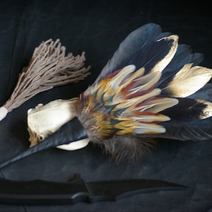 Raven, crow, goose, pheasant, rooster feathers smudge fan_witchcraft_shaman_wiccan_pagan_altar tools