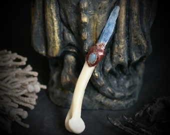 Electroformed Copper Kyanite Crystal Wand with Bone & Labradorite