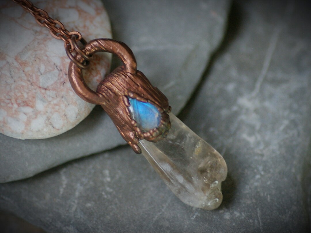 Copper Topaz Electroformed Copper Topaz Pendant: Light Blue Labradorite Amulet - Etsy