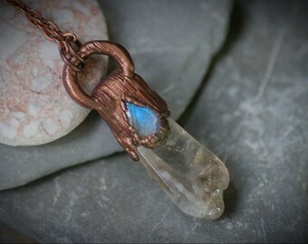 Electroformed Copper Topaz Pendant: Light Blue Labradorite Amulet